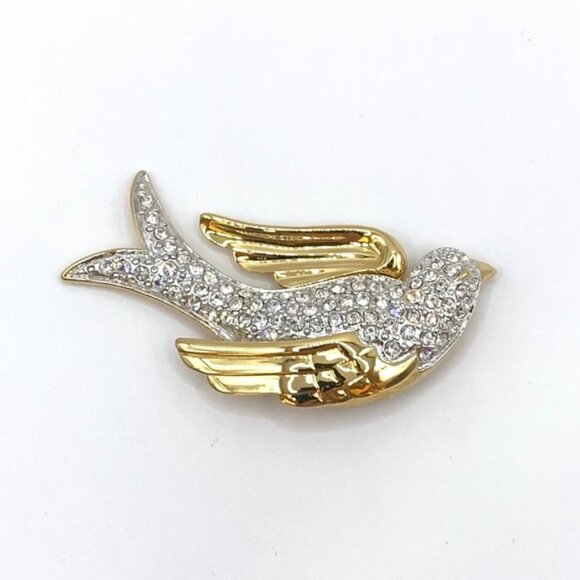 Nolan Miller Pave Bird Glamour Collection Brooch Pin Clear Crystal Gold EUC J746 - Picture 2 of 6